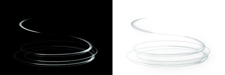 Abstract swirl design with transparent lines on contrasting black and white backgrounds, creating a dynamic visual effect, ideal for modern graphic projects and artistic expressions