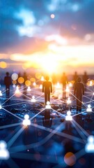 Global Human Network Connection Digital People Sunrise.