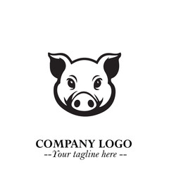 Head of Pig Logo Symbol in Black on the White Background with Simple Modern Animal Design