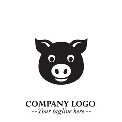 Head of Pig Logo Symbol in Black on the White Background with Simple Modern Animal Design