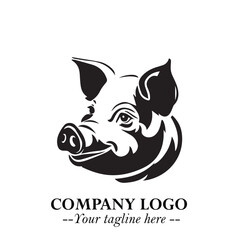 Head of Pig Logo Symbol in Black on the White Background with Simple Modern Animal Design