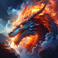 A fierce dragon with fiery breath and glowing eyes
