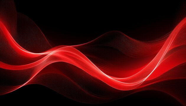 abstract red glowing wave lines on black background - Powered by Adobe