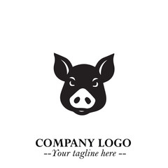 Head of Pig Logo Symbol in Black on the White Background with Simple Modern Animal Design