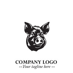 Head of Pig Logo Symbol in Black on the White Background with Simple Modern Animal Design
