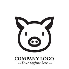 Head of Pig Logo Symbol in Black on the White Background with Simple Modern Animal Design