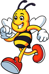 Happy Running Bee Mascot Cartoon Design