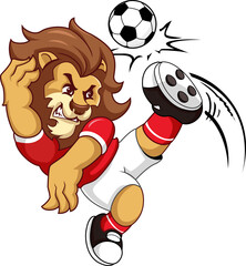 Soccer Lion Mascot Character Kicking Ball