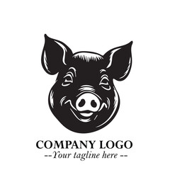 Head of Pig Logo Symbol in Black on the White Background with Simple Modern Animal Design