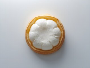 brad with cream in white background and tasty food, Top view