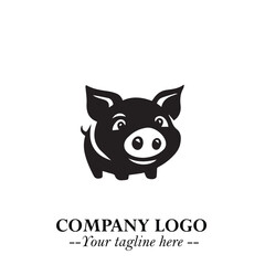 Head of Pig Logo Symbol in Black on the White Background with Simple Modern Animal Design