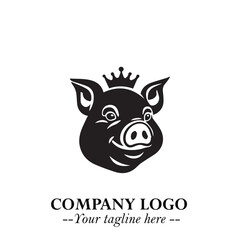 Head of Pig Logo Symbol in Black on the White Background with Simple Modern Animal Design