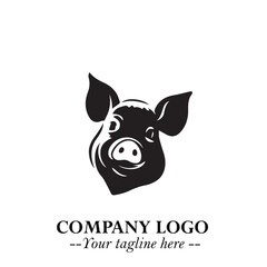 Head of Pig Logo Symbol in Black on the White Background with Simple Modern Animal Design
