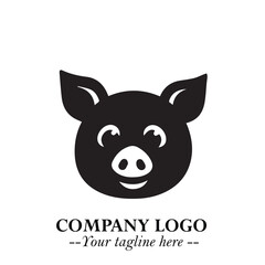 Head of Pig Logo Symbol in Black on the White Background with Simple Modern Animal Design