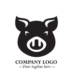Head of Pig Logo Symbol in Black on the White Background with Simple Modern Animal Design