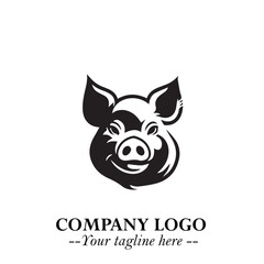 Head of Pig Logo Symbol in Black on the White Background with Simple Modern Animal Design
