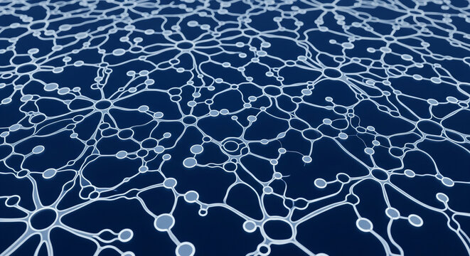 Intricate network of glowing connections with a depth of field effect for innovative technology and science concepts, perfect for modern designs and futuristic projects