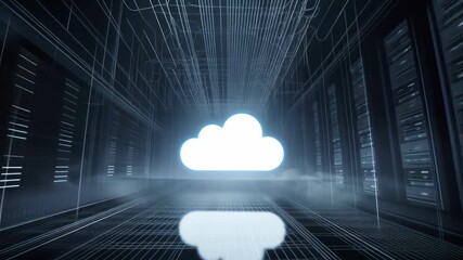 Server data storage with glowing cloud silhouette, symbolizing cloud computing, digital network, and modern data technology. - Powered by Adobe