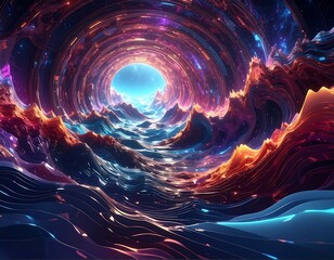 Abstract depiction of space or dimension with celestial tunnel