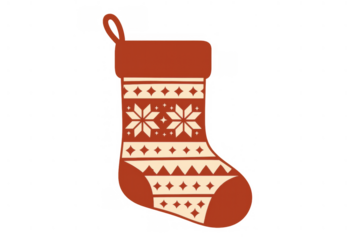 Festive christmas stocking illustration with scandinavian pattern, decorating for winter holidays and new year celebration