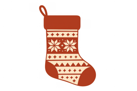 Festive christmas stocking illustration with scandinavian pattern, decorating for winter holidays and new year celebration