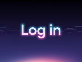 A futuristic design featuring the phrase "Log in" illuminated against a dark background, with digital elements enhancing its modern aesthetic.