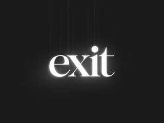 A minimalist design featuring the word "exit" in glowing letters against a dark background.
