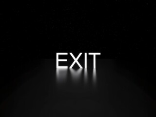 A minimalist design featuring the word "EXIT" illuminated against a dark background, suggesting a sense of direction or escape.