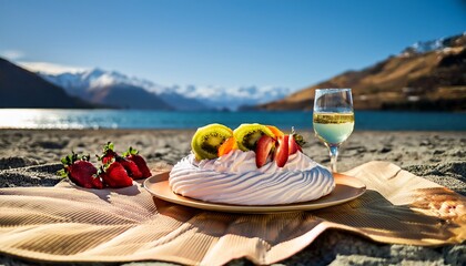 Obraz premium New Zealand Pavlova on Beach Blanket