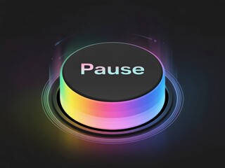 A vibrant, modern button labeled "Pause" with a colorful glow, symbolizing a break or a moment of reflection in a sleek digital design.