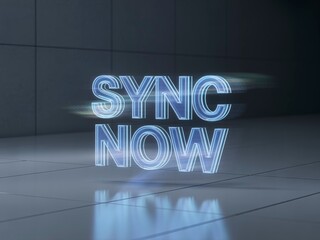 A glowing text graphic displaying "SYNC NOW" in a modern, sleek design against a minimalist background.