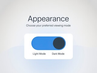 A toggle switch interface allowing users to select between light mode and dark mode for their viewing preference.