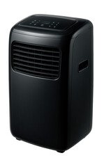 Fototapeta premium Sleek black portable air conditioner for modern office aesthetics.