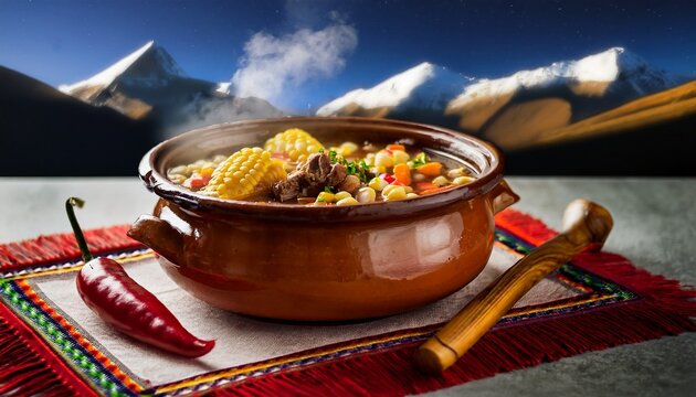 Bolivian Picana Soup in Clay Pot