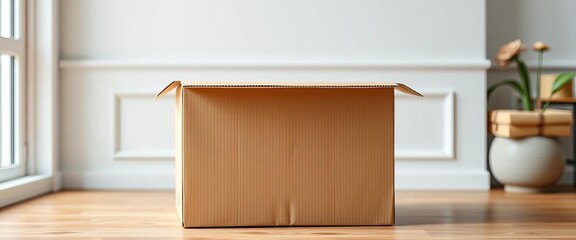 Fototapeta premium A neatly packed delivery box ready for shipment, carton, fragile