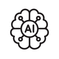 AI Brain Network Icon, Solid Line Artificial Intelligence and Data Analysis Symbol