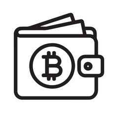 Cryptocurrency Wallet Icon, Solid Line Bitcoin and Digital Finance Symbol