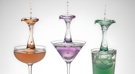 Three Colorful Liquid Splashes Captured with High-Speed Photography