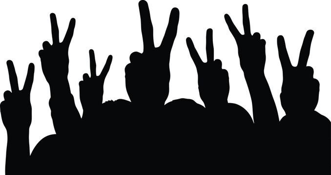 Peace, Unity, Freedom, Protest, Crowd, Hands, Gesture, Symbol, Sign, Victory, Movement, People, Equality, Justice, Silhouette