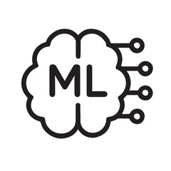 Machine Learning Icon ,Outline Neural Network and Algorithm Symbol