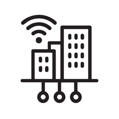 Smart City Network Icon, Solid Line IoT and Urban Connectivity Symbol.