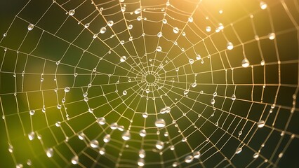 Fototapeta premium dismembering. A spider web with morning dew drops, backlit by soft sunlight. wildlife magazines, conservation campaigns, designed for eco-tourism storytelling, used by chefs.