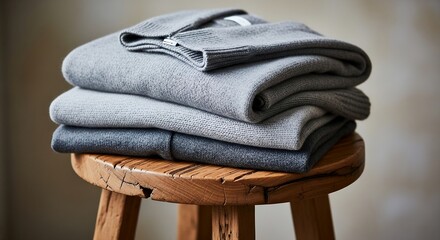 Warm Knitted Sweaters on Rustic Stool