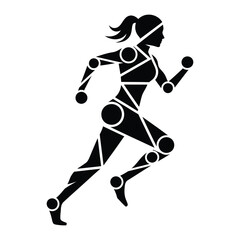 Runner silhouette with robotic geometric joint diagram