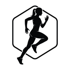 Runner woman silhouette in hexagon frame icon