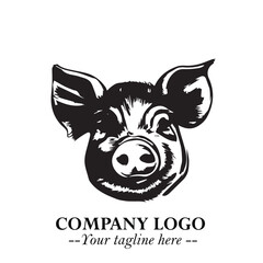 Head of Pig Logo Symbol in Black on the White Background with Simple Modern Animal Design