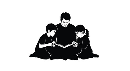 Family Reading Together A Father Sharing Stories with His Children, Creating Bonds