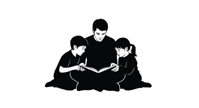 Family Reading Together A Father Sharing Stories with His Children, Creating Bonds