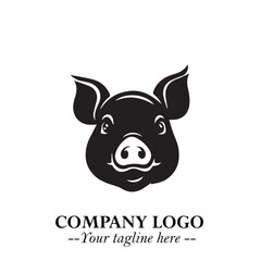 Head of Pig Logo Symbol in Black on the White Background with Simple Modern Animal Design