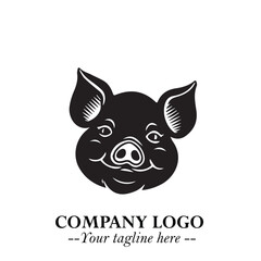 Head of Pig Logo Symbol in Black on the White Background with Simple Modern Animal Design